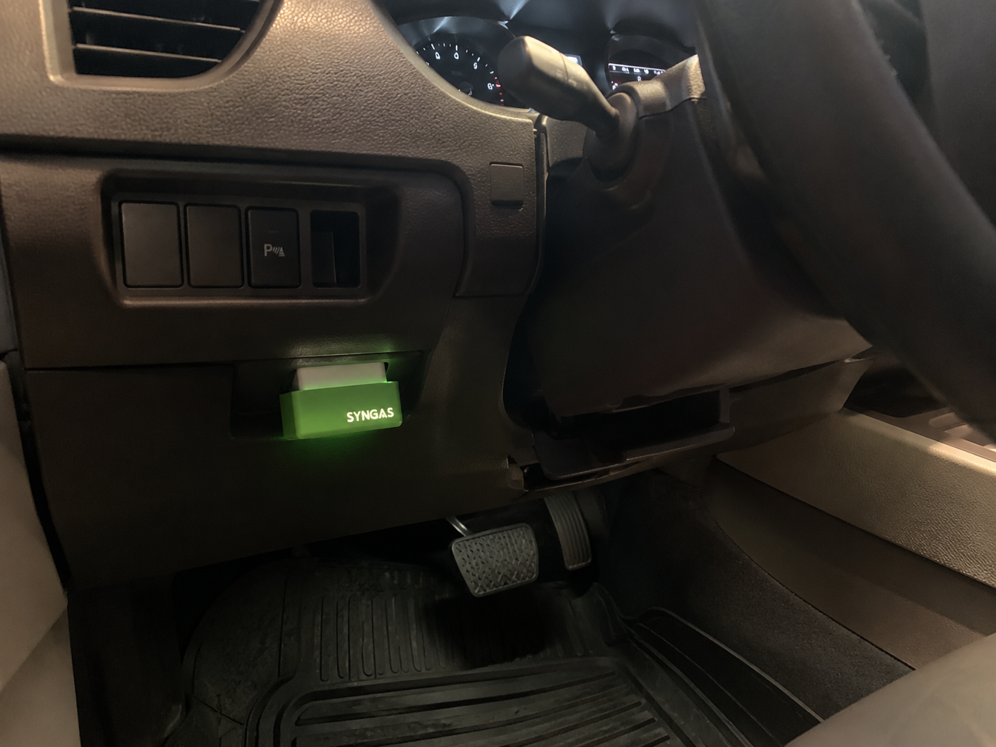 SynGas installed and active inside SUV footwell